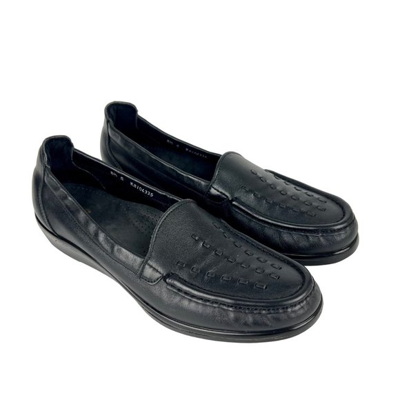 SAS Womens Weave Black Leather Slip On Loafer Comfort Shoes size 8.5S Slim - Picture 1 of 16